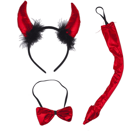 Lux Accessories Red Black Fuzzy Sexy Devil Halloween Costume Accessory Set 3PC