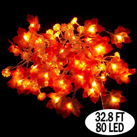 Halloween Pumpkin and Maple Leaf String Lights Fall Thanksgiving Party Decorations 32.8 Ft