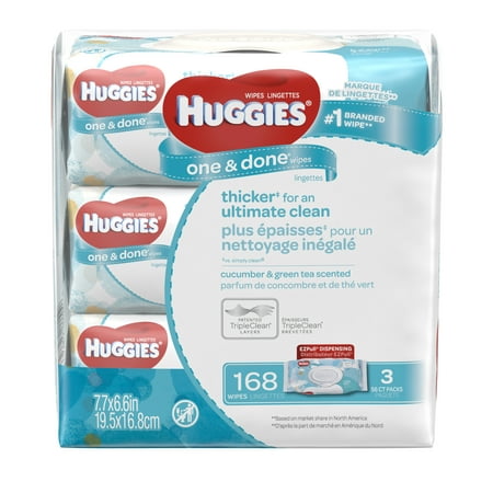 Huggies One & Done Refreshing Baby Wipes, Scented, 3 packs of 56 (168 count)