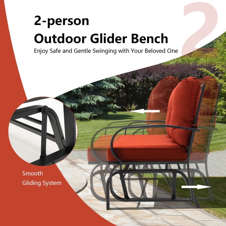 Aimee Lii Double Chair Outdoor with cushion, Patio Glider Bench, Porch, Backyard, Sturdy, Red Aimee Lii Double Chair Outdoor with cushion, Patio Glider Bench, Porch, Backyard, Sturdy, Red