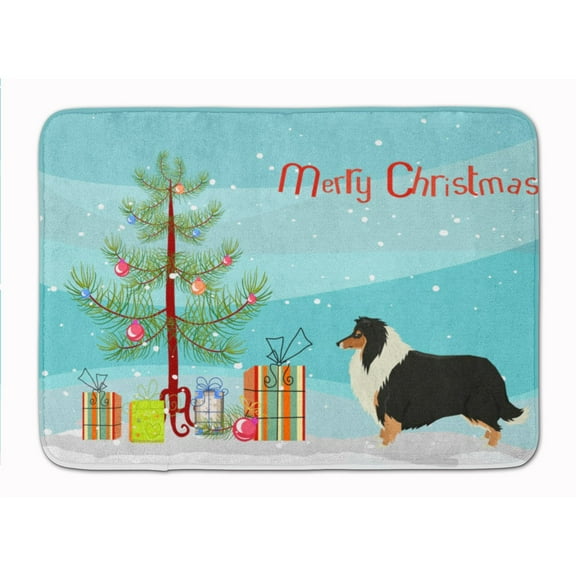 Collie Christmas Tree Machine Washable Memory Foam Mat