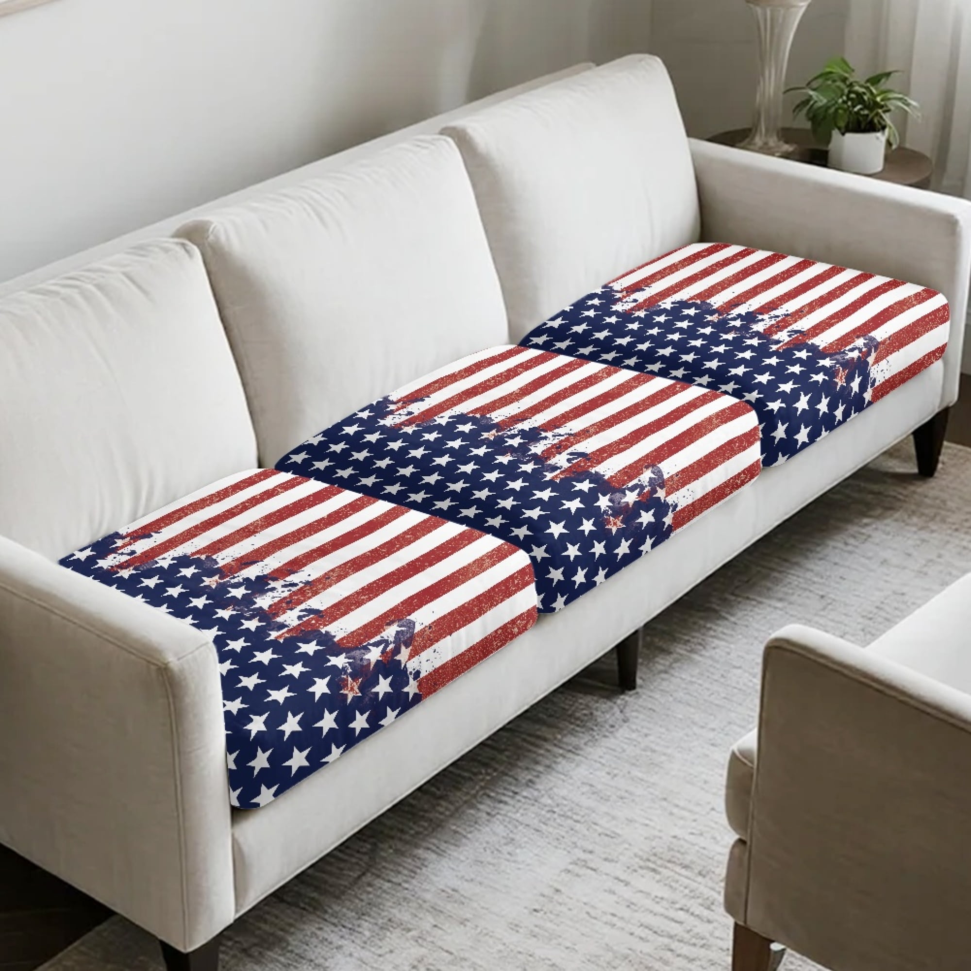 TSOVTHRID American Flag Paint Splatter Print Couch Cushion Covers, Couch Cover Sofa Slipcover for Chair Cushions Washable Sofa Cushion Furniture Protector with Elastic Bottom, 24x24 Inch