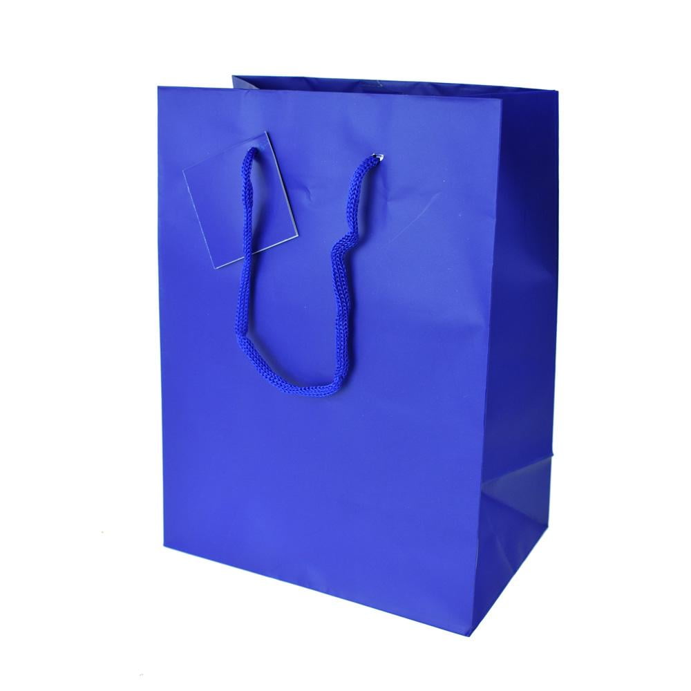 Solid Colored Matte Gift Bags with Tag, 91/2Inch, Royal Blue
