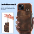 thumbnail image 6 of Crossbody Wallet Case for iPhone 14 Plus, Zipper Pocket Case with Card Holder, PU Leather Protective Cover Case with Kickstand Detachable Wrist Strap Lanyard for 6.7", Brown, 6 of 8