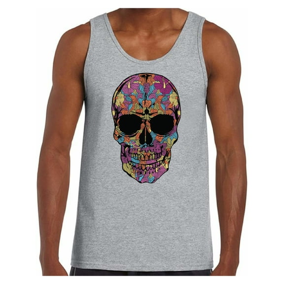Awkward Styles Men's Black Flowered Skull Graphic Tank Tops Floral Sugar Skull Day of Dead