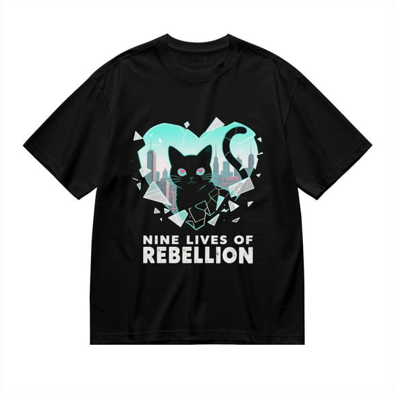 Black T Shirts for Men, Nine Lives Of Rebellion,Black Cat Print 2 Mens Graphic Tees, 24013678,S