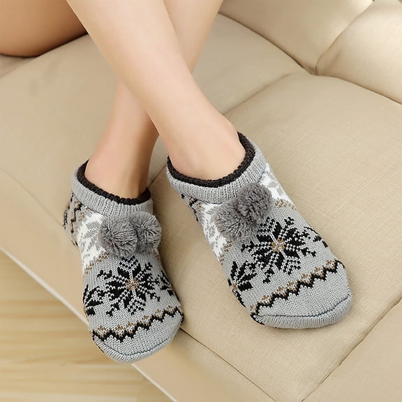 Viluyesy Womens Slipper Socks, Stretch Breathable Cute Fluffy Thicken Warm Home Ankle Socks Gray
