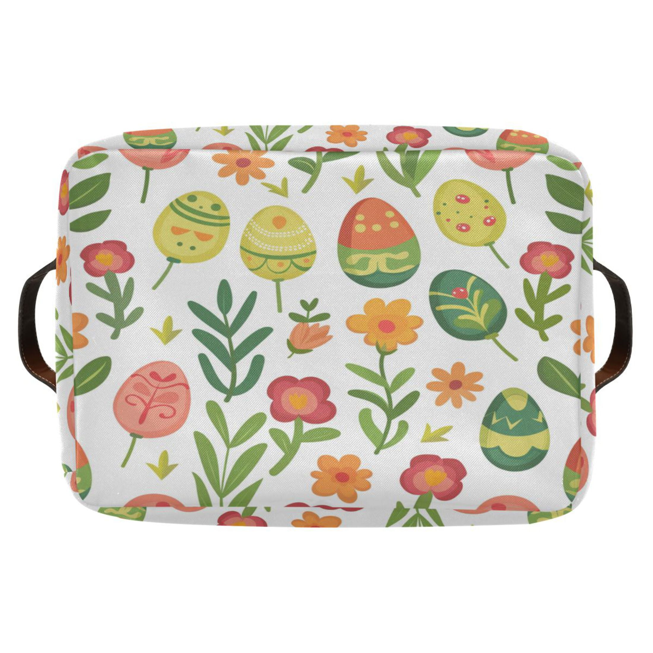 Flower and Easter Eggs Storage Bins with Handle Fabric Organizer Basket Foldable Box 2 Pack 14.2x10.2x8.3