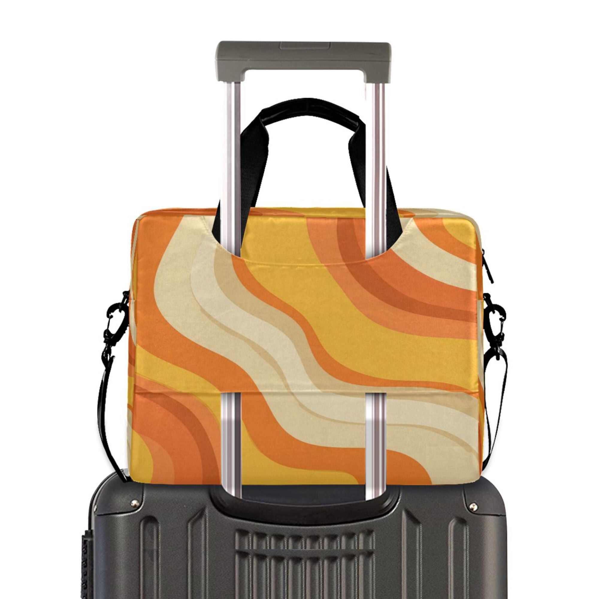 16" Laptop Briefcase, Detachable Anti-Slip Shoulder Strap, Multi-Compartment Work Travel Bag Orange Color Clash Pattern