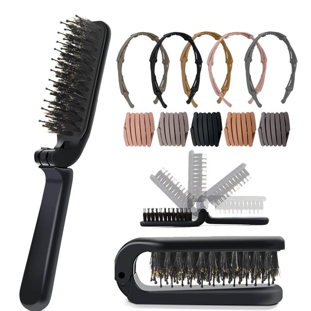 Aozzy 6 cepillos de viaje con cerdas de jabalí, cepillo de pelo plegable con bolsillo retráctil, banda para el cabello para cabello fino/grueso, mini cepillo para el cabello para mujeres, cualquier pe