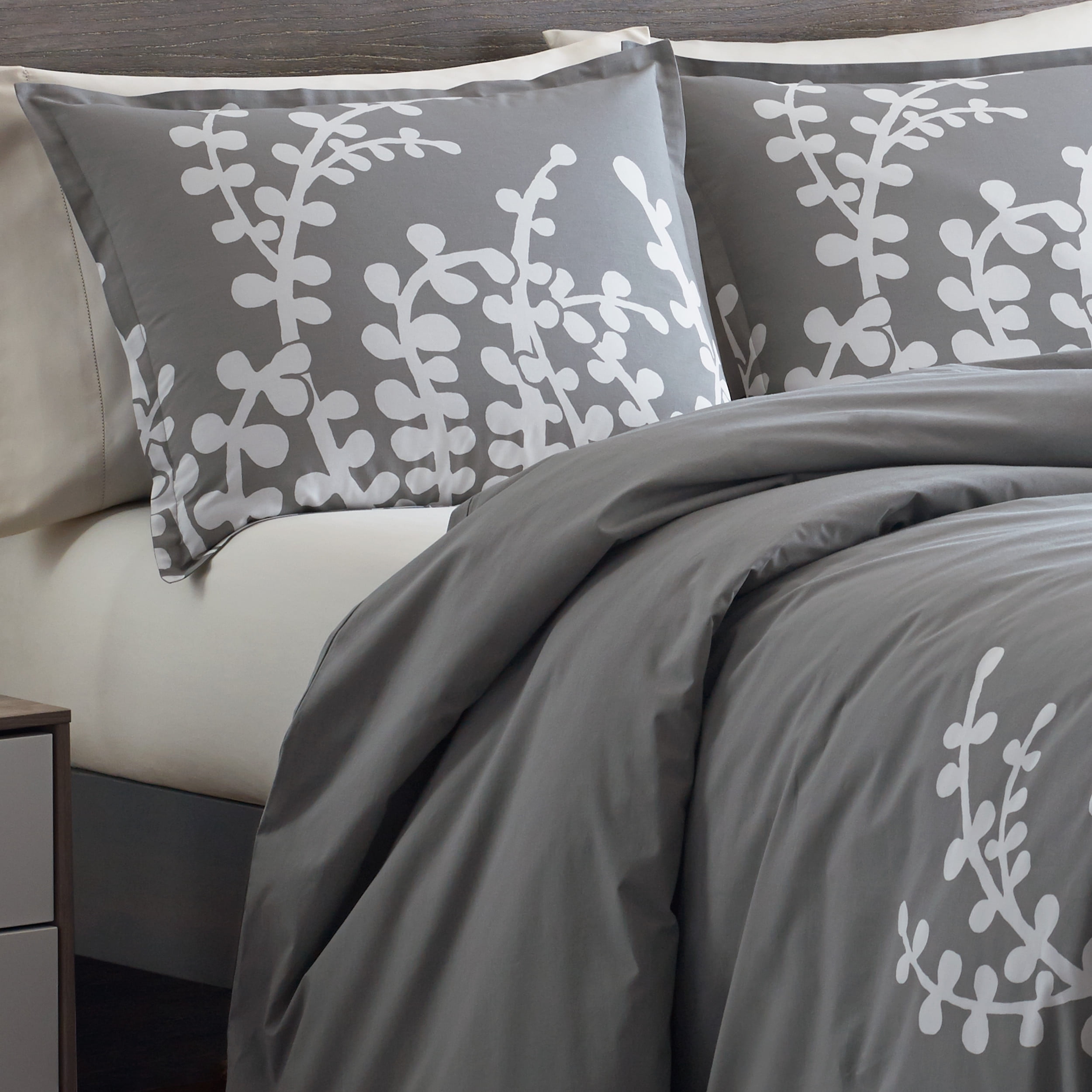 City Scene Branches Cotton Grey 3 Piece Duvet Cover Set-Full/Queen