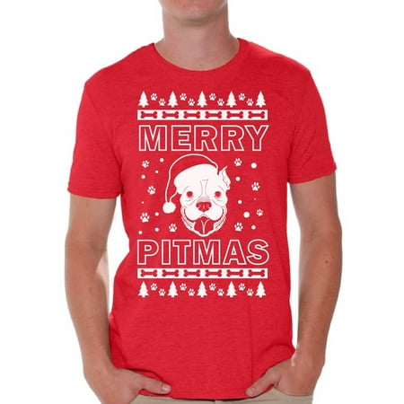 Awkward Styles Merry Pitmas Shirt Merry Pitmas Christmas Tshirts for Men Funny Pitbull Santa Shirt Men's Holiday Top Pit Bull Dog Lover Xmas Gifts Funny Tacky Party Holiday Christmas