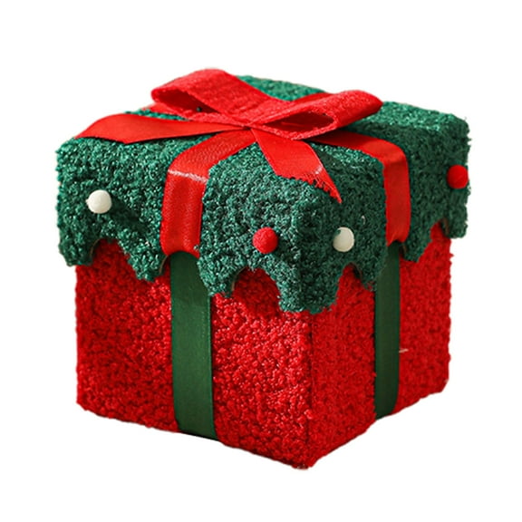Shoreew Christmas Gift Box Decoration Thick Velvet Gift Box with Bow Plush Xmas Candy Box for Holiday Home Garden Party Decor