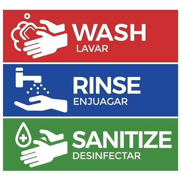 WASH, Rinse, SANITIZE Stickers, 2.75" X 9", 1 of Each Sticker - Walmart.com