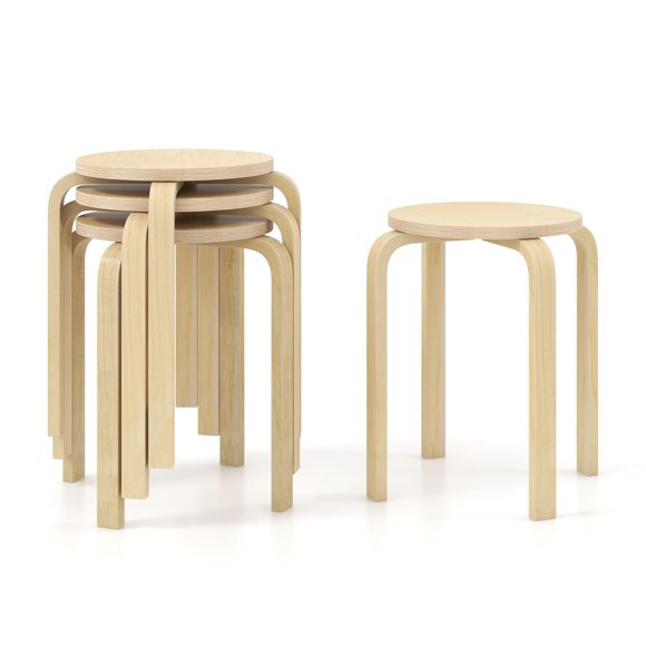 Set de 4 taburetes apilables de madera curvada Giantex, redondos de 46 cm