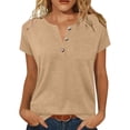 thumbnail image 2 of Babysbule Women's V Neck Button Placket Short Sleeve Henley T Shirt, Casual Loose Fit Top for Daily All Season Wear, 2 of 6
