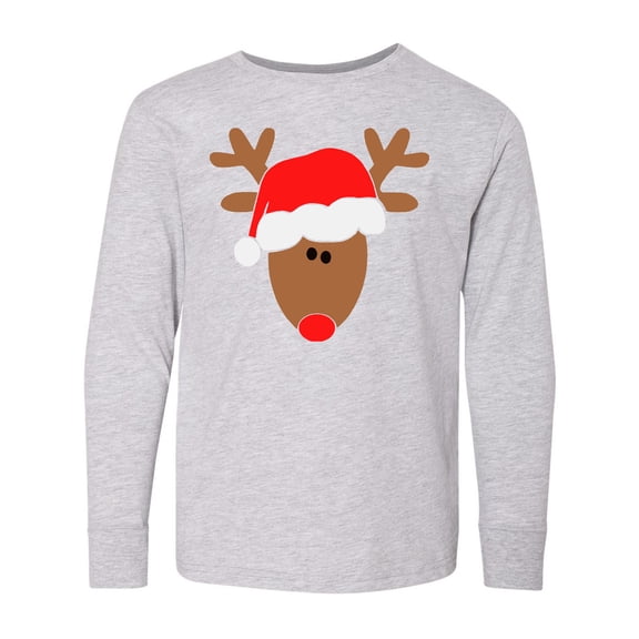 Inktastic Christmas Cute Reindeer in Santa Hat Long Sleeve Youth T-Shirt