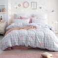 thumbnail image 2 of JOLUSERE 3-Piece Blue Gingham Pink Bow Comforter Full Set , Soft Grid Dorm Bedding Set for Kids Adults, 2 of 10