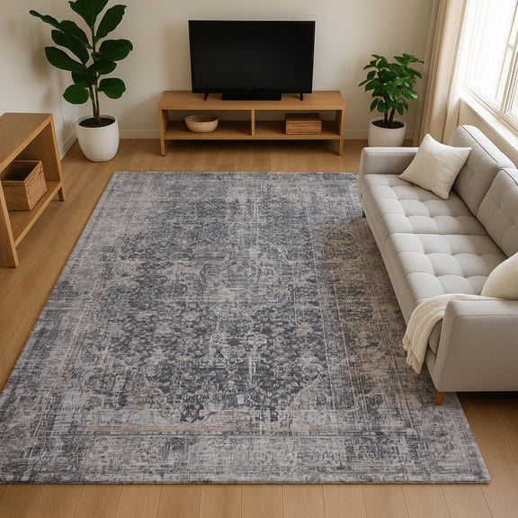 Addison Rugs Mayfield Premium Machine Washable Traditional Global Charcoal Rectangle Rug, 10' X 14' Machine Washable Traditional Global Charcoal Oversized Sherpa Throw Blanket