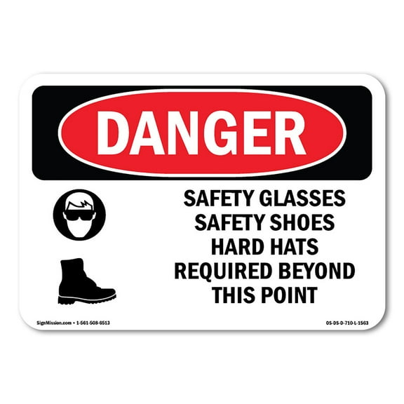 OSHA Danger Sign - Safety Glasses Safety Shoes Hard Hats | Decal | Protect Your Business, Construction Site, Shop Area |  Made in The USA