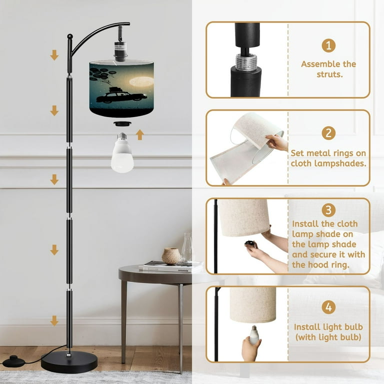 Arc Floor Lamp Retro car fly balloons night Funny silhouette Tall