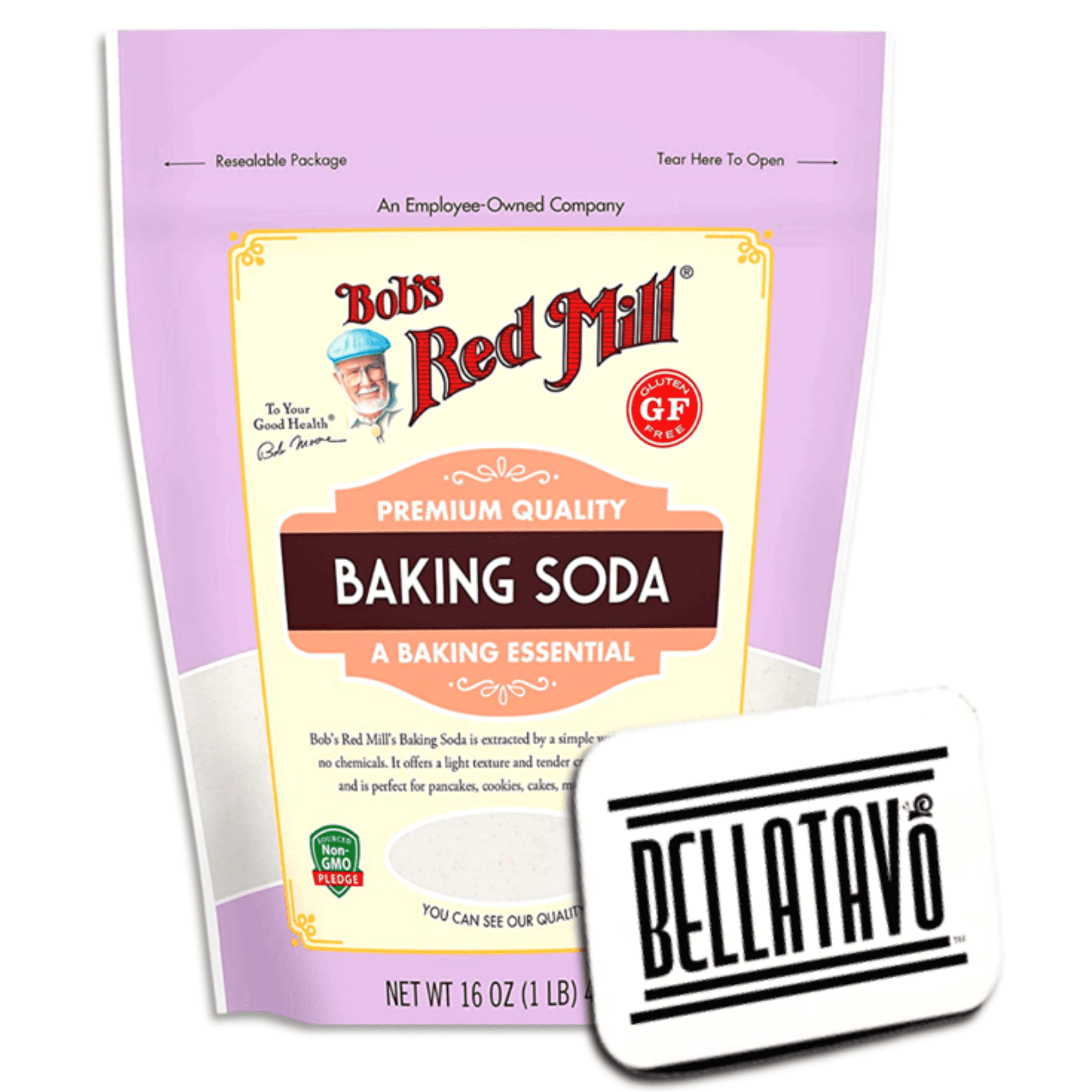 Gluten Free Baking Soda Bundle. Includes One-16 Oz Resealable Bag of Bob's Red Mill Baking Soda and a BELLATAVO Ref Magnet! Bobs Red Mill Baking Soda is Certified Gluten Free, Non GMO & Kosher!