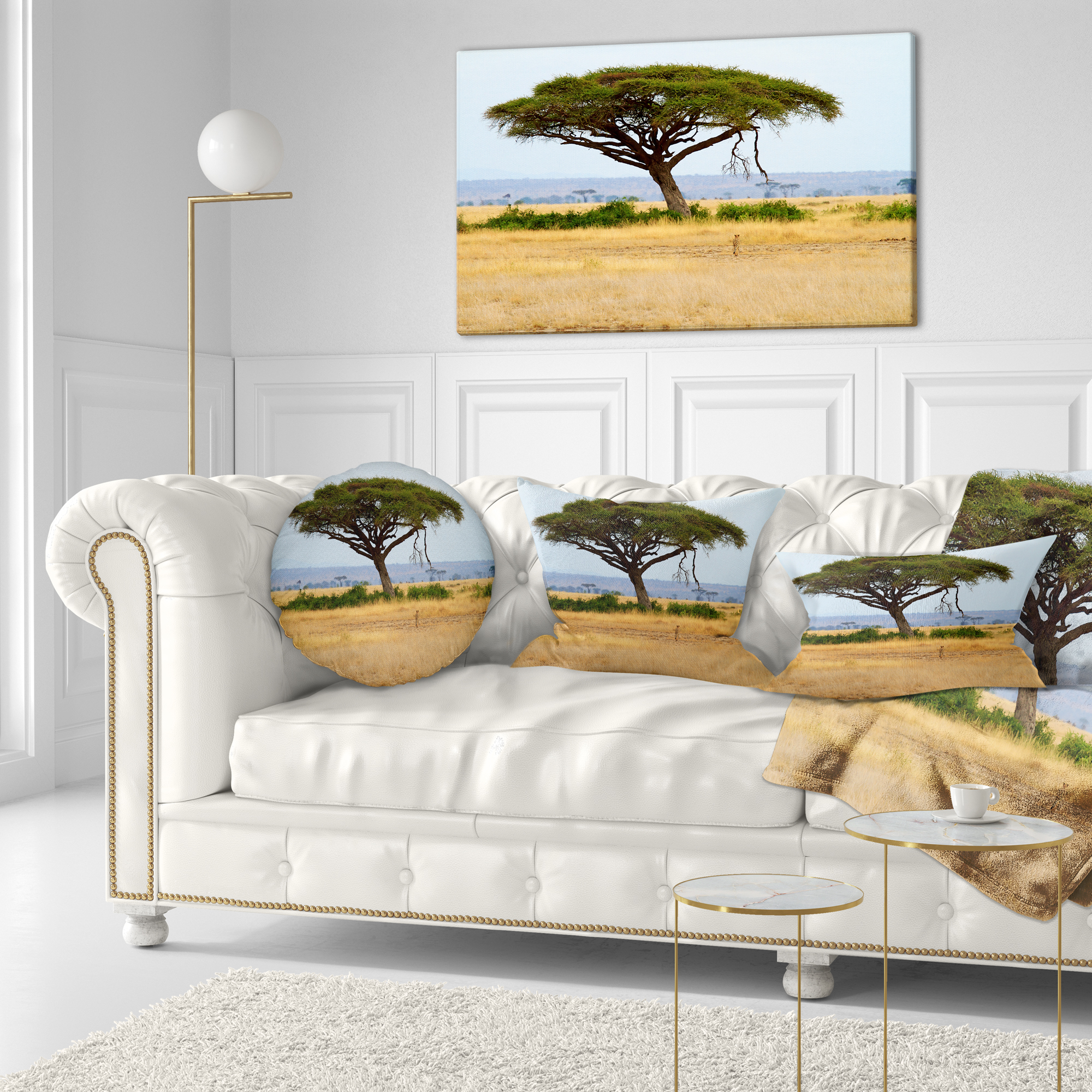 Designart Acadia Tree and Cheetah in Africa - African Landscape Printed Throw Pillow - 12x20