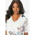 thumbnail image 3 of Roaman's Women's Plus Size Lace Sleeve Printed Tee, 3 of 5