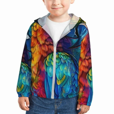 

Lukts Colorful Parrot Jungle Dream Print Children s Long-Sleeved Sun Protection Clothing Hooded Sweatshirts for Boys and Girls Outdoor Sports-3 Years