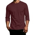 thumbnail image 5 of 3/4 Sleeve Shirt for Men Solid Color Crew Neck Baseball T-Shirts Casual Loose Fit Three Quarter Sleeve Tees Shirts Wine XXL, 5 of 6