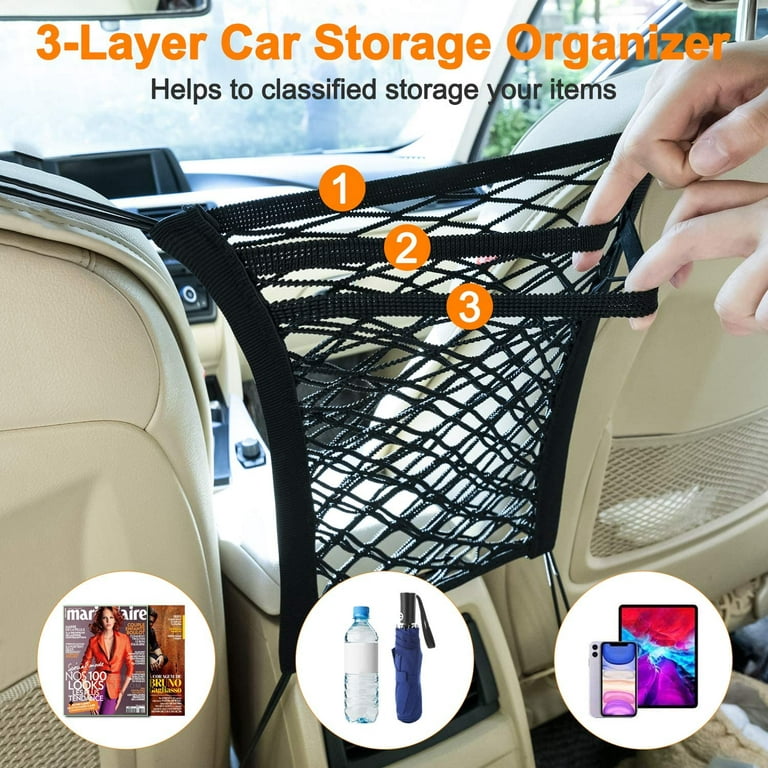 3-Layer Car Mesh Organizer Seat Back Cargo Net Storage Bag Pet Stopper