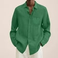 thumbnail image 2 of HCNTES Men's Linen Shirts Casual Button Up Long Sleeve Shirt Solid Spread Collar Summer Beach Shirts,M Green, 2 of 5