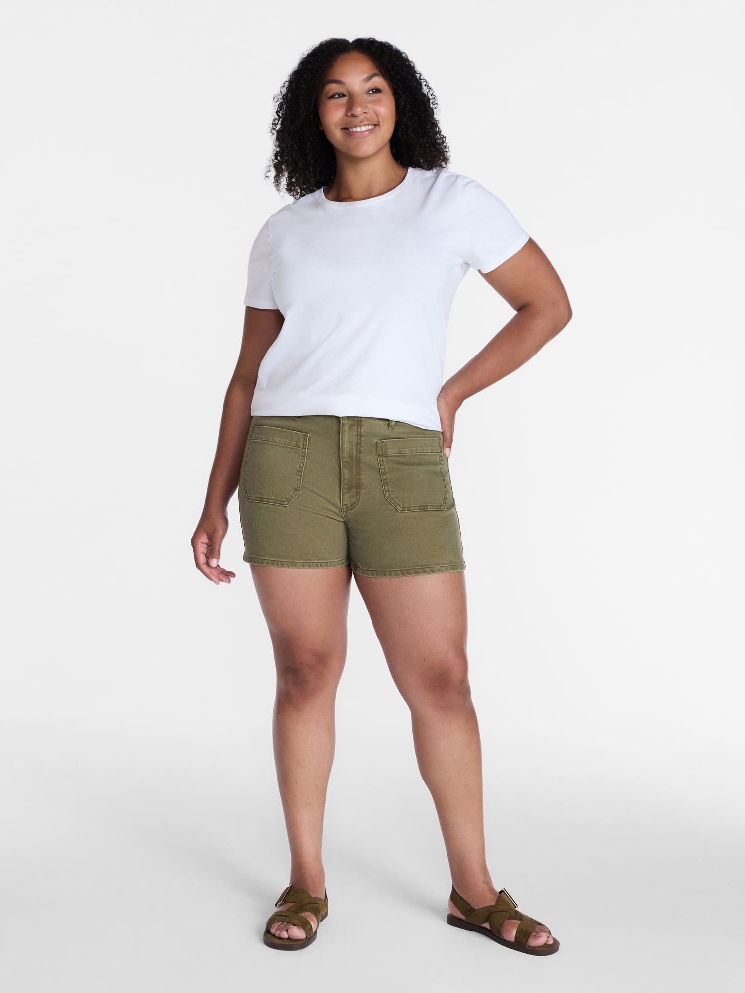 Time and Tru Women's High Rise Patch Pocket Denim Shorts, 4" Inseam, Sizes 0-20