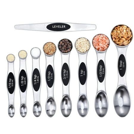 

Magnetic Double Head Stainless Steel Measuring Spoon 9-Piece Baking Tool with Scale Scraper Measuring Spoon Black