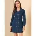 thumbnail image 4 of Vestido de mezclilla Allegra K para mujer cuello vuelto doble botonadura con cinturón Azul XL, 4 of 6