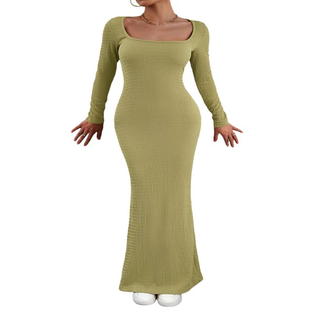 POINTERTECK Robe à Manches Longues à Col Carré pour Femmes, Parfaite pour les Cocktails