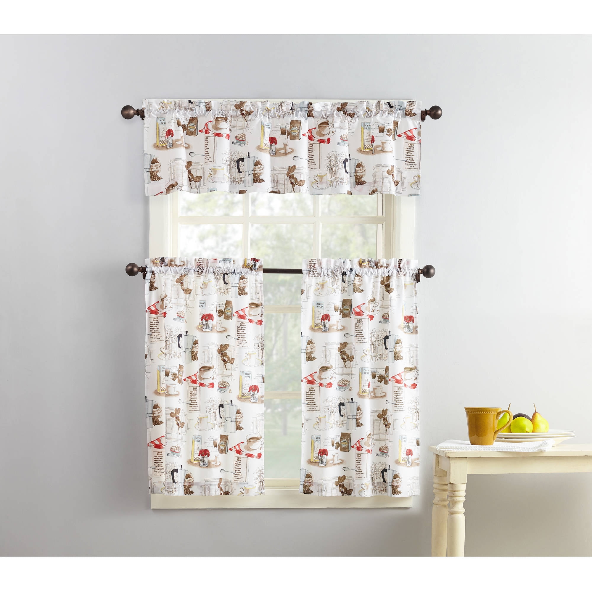 Mainstays Coffee Shop 3 Piece Kitchen Curtain Set Walmartcom Walmartcom