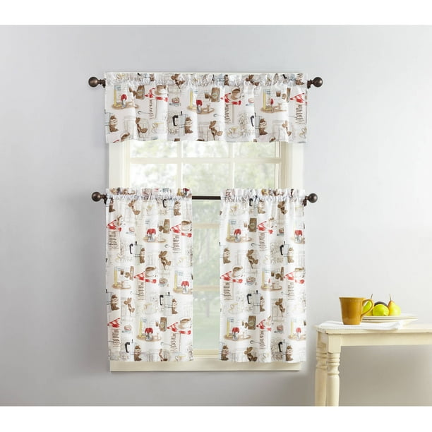 Mainstays Coffee Shop 3 Piece Kitchen Curtain Set