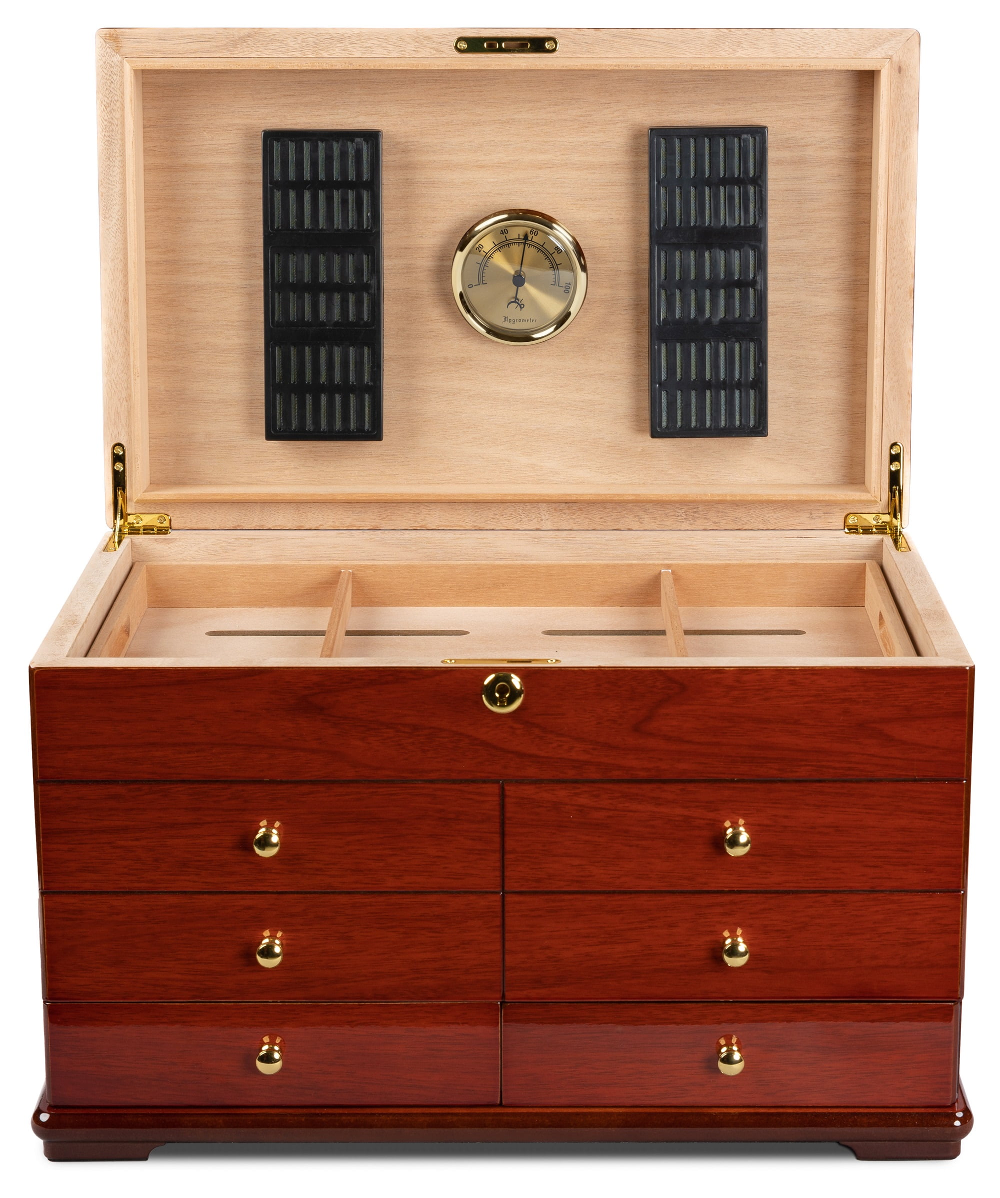 Landmark Desktop Cigar Humidor - High Gloss Cherry Lacquer Finish -Capacity: 300