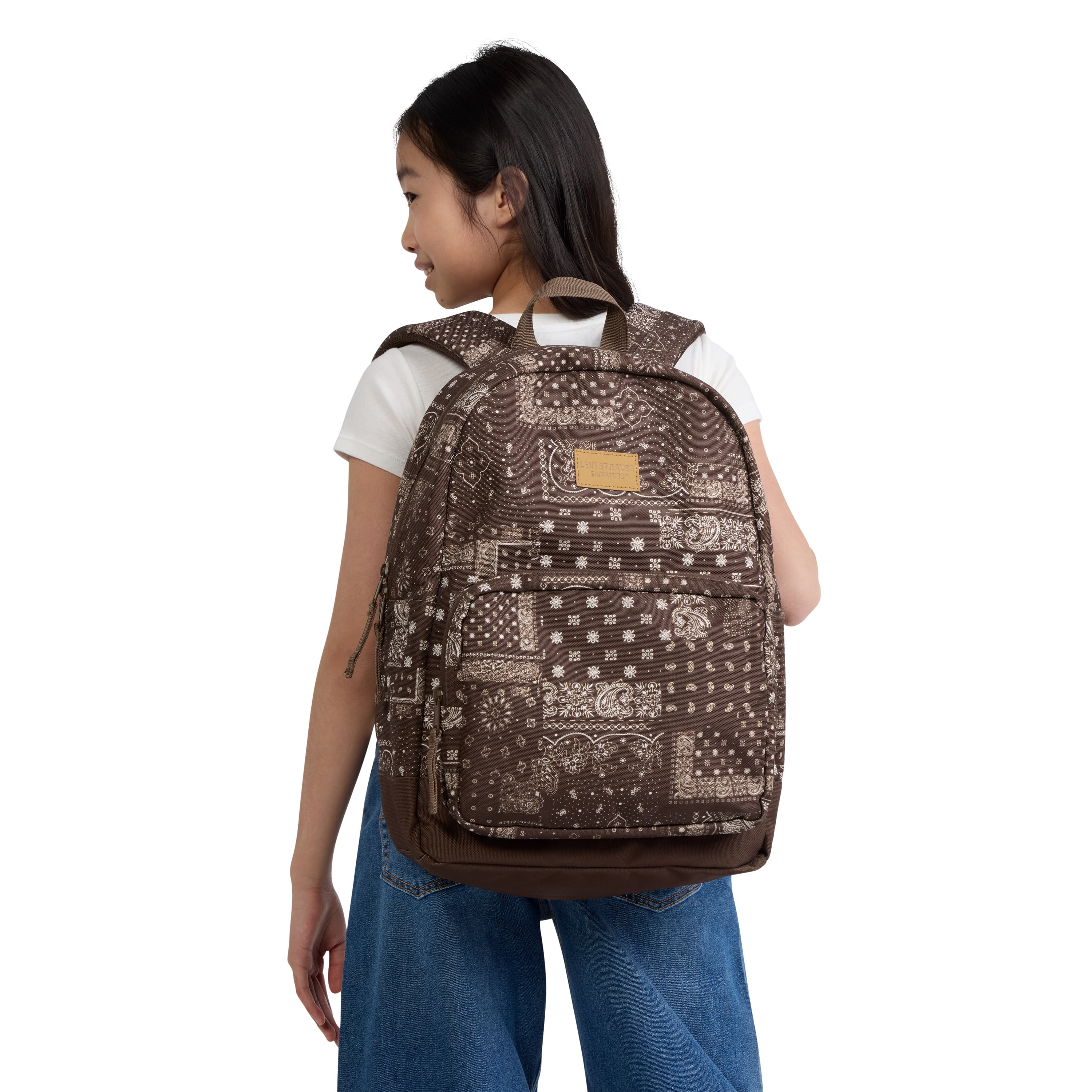 Levi Strauss Signature Unisex 17.5" Adult Single Pocket Backpack, Brown Bandana