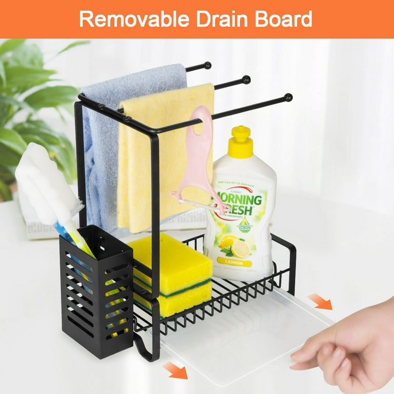 Kitchen Sink Organizer with Removable Drain Pan, Upgraded 3 in 1 Sponge  Holder for Sponge Scrub Dish Soap, Great for Countertops, Kitchen, Bathroom