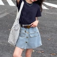 thumbnail image 5 of SNKSDGM Elastic Waist Light Wash A-Line Denim Skort for Big Girls, Summer Casual Pocket Mini Jean Skirt with Liner Shorts a-Blue 14-15 Years, 5 of 7