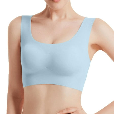 Hontri Bra Seamless Bras for Women Ultra Thin Padded Comfort Wireless Bra Breathable Bralette for Sleep Everyday Bra Blue L
