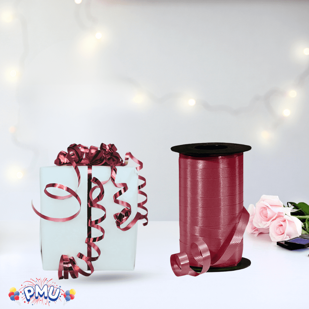 PMU 1500 Yards x 3/8in Burgundy Crimped Curling Ribbon String for Gift Wrapping Ribbon Balloon String Birthday Celebration Party Presents Decor, Festival Art Craft Accessories (6-250 Yard Rolls)