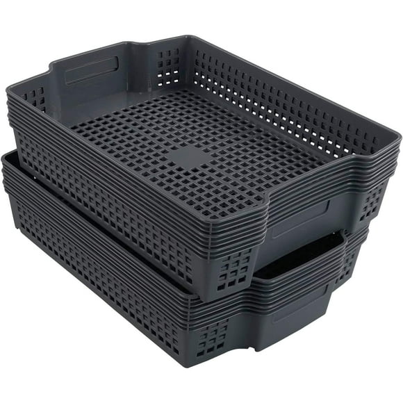 Zerdyne 6-Pack Plastic Stackable Baskets, Woven Storage Basket Tray, F