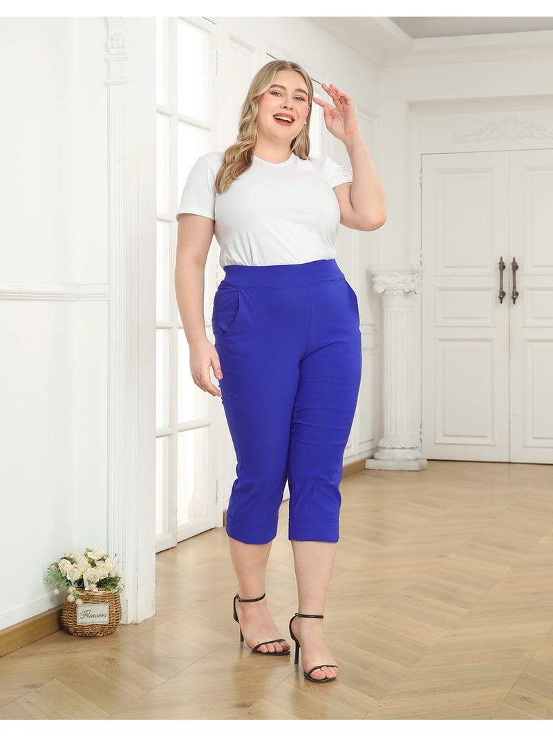 HDE Women's Plus Size Pull On Capri Pants, Elastic Waist, Stretch