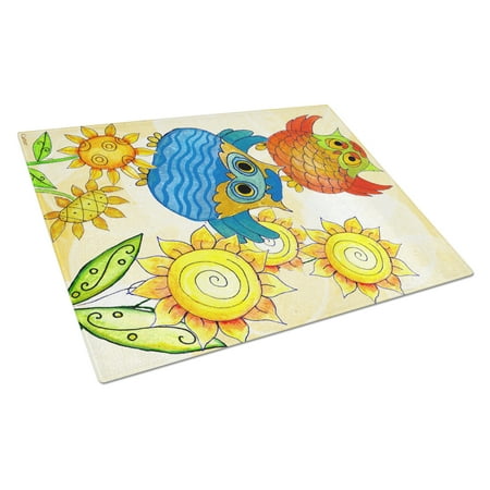 

Carolines Treasures PJC1033LCB Celebrate Owl Glass Cutting Board Large 12H x 16W multicolor