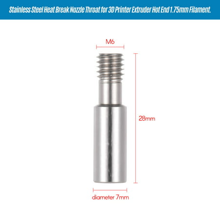 Creality 3D Stainless Steel Heat Break Nozzle Throat M6 * 28mm for 3D Printer Extruder Hot End 1.75mm Filament,