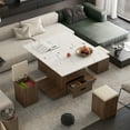 thumbnail image 3 of Dining Tables Modern Lift-Up Coffee Table with 4 Stools Set for Living Room Expandable 1 Hidden Storage + 2 Drawers Space Saving Folding Dining Table,Coffee Tables, 3 of 5