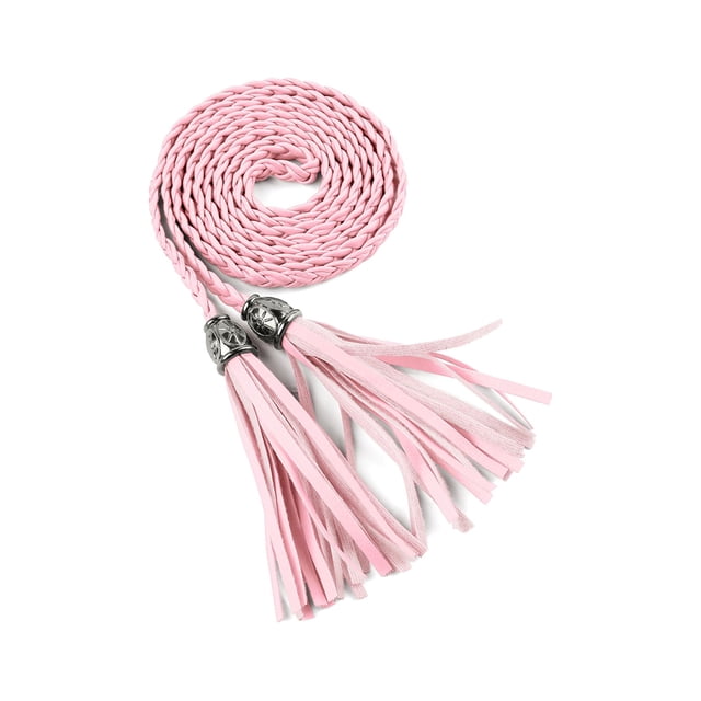 Cinturones delgados trenzados con flecos para mujeres Inspire Chic, rosa, 132 cm/52 pulgadas